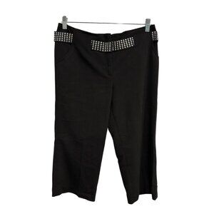 Vintage 90s Larry Levine Womens Black Capri Pants Studded Waistband Size 10